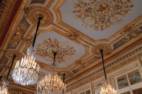 Sculpted Ceiling In An Old Mansion Hotel De La Marine In Paris