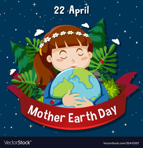 Poster Design For Mother Earth Day With Girl Vector Image