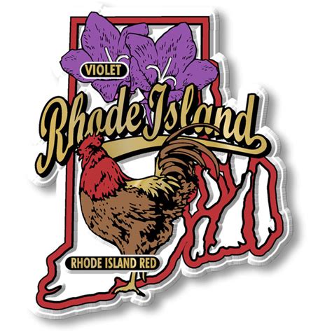 Rhode Island State Bird & Flower Map Magnet design features a Rhode ...