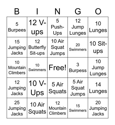 Fitness Bingo Card