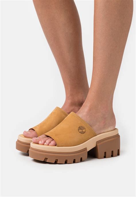 Timberland Everleigh Slide Heeled Mules Wheat Yellow Uk