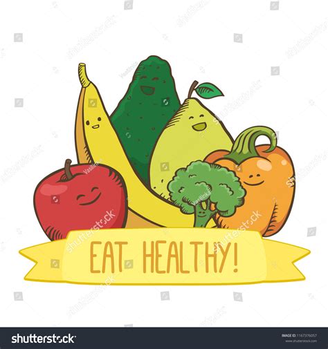 Three Fruits Three Vegetables Poster Healthy Stock Vector Royalty Free
