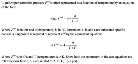 Solved Liquid/vapor saturation pressure Psat is | Chegg.com