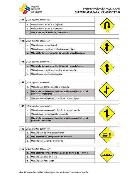 Cuestionario licencia tipo b Ecuador última 2015 2016 PDF