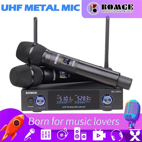 BOMGE Conjunto De Microfones Sem Fio De Metal Profissional UHF Sistema