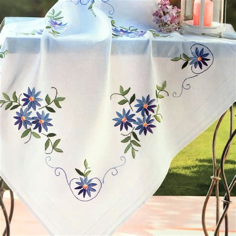 Blue Daisies Embroidery Tablecloth Kit Cm X Cm X By Deco