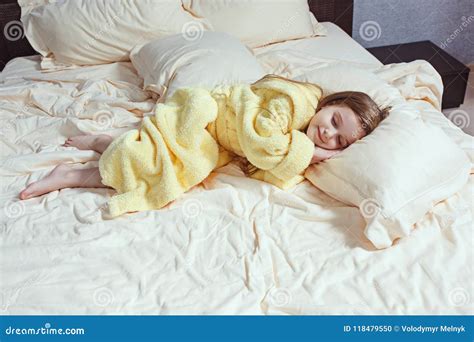 The Child Little Girl Sleeping in the Bed Stock Photo - Image of bear ...