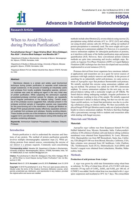 (PDF) When to Avoid Dialysis during Protein Purification?