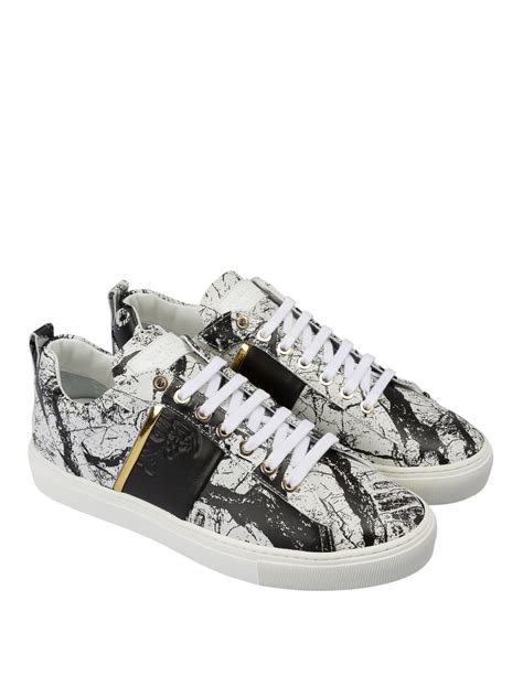 Trainers Versace Collection Marble Effect White Leather Sneakers