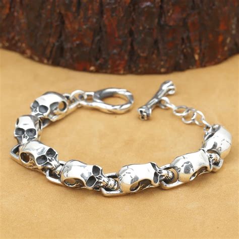 Buy New Handcrafted Real 925 Silver Skeleton Bracelet Vintage Sterling Silver