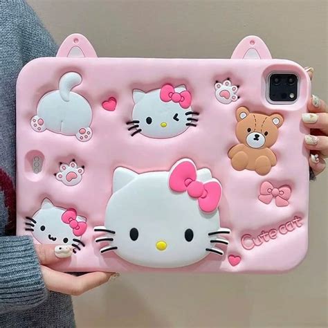 Kawaii Sanrio Hello Kitty Ipad Case Cute Cartoon Silica Gel Anti