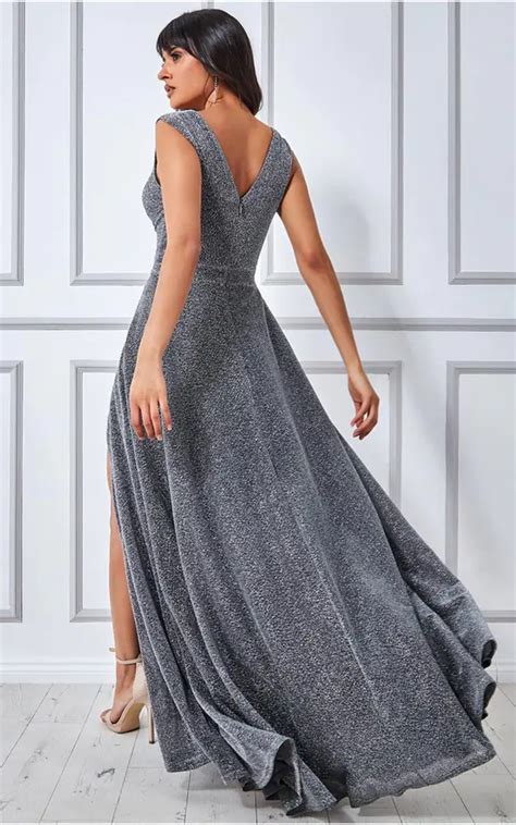 Crossover Lurex Glitter Maxi Dress In Silver Goddiva Silkfred Us