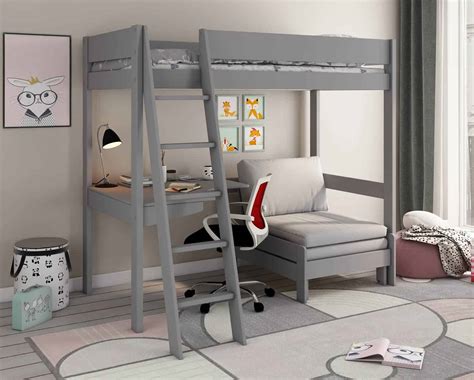 Kids Avenue Estella Grey High Sleeper Bed 1 with Sofabed & Desk with ...