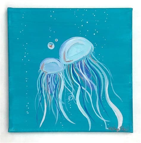 Two Jellyfish Acrylic Painting On Stretched Canvas Etsy