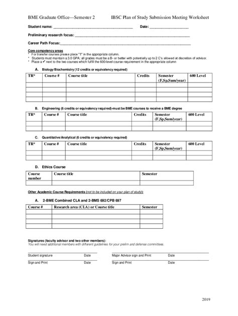 Fillable Online Bme Graduate Office Ms Plan Of Study Submission Meeting