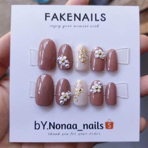 Jual Kuku Palsu Wedding Gratis Lem Nude Tengah Putih Fakenails