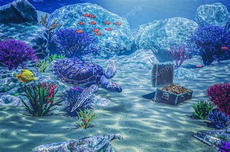 Underwater Background Ocean Backdrop Sea Turtle Backdrop Digital