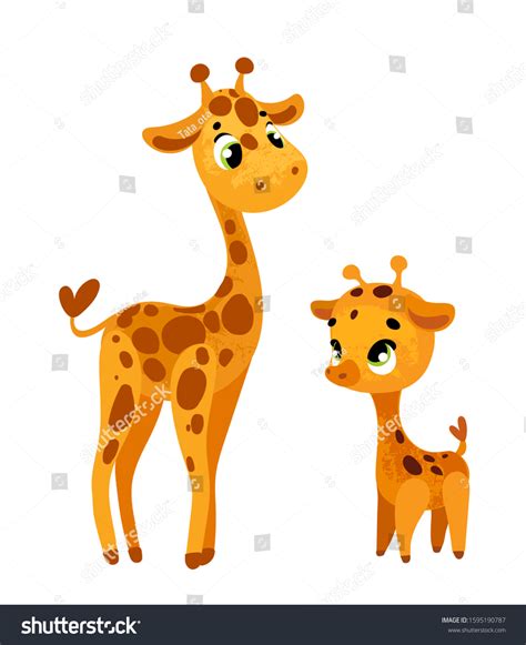 Mom And Baby Giraffe Cartoon