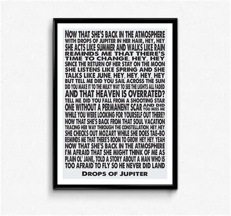 Train Drops Of Jupiter song lyrics art print modern home | Etsy