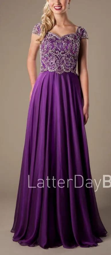 Beaded Cap Sleeve Purple Long Modest Evening Dress With High Quality