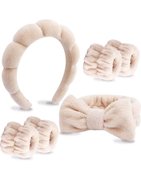 Velscrun 6 Pack Makeup And Skincare Headbands Brown Sponge Hair Band Bow Tie Set Wristband