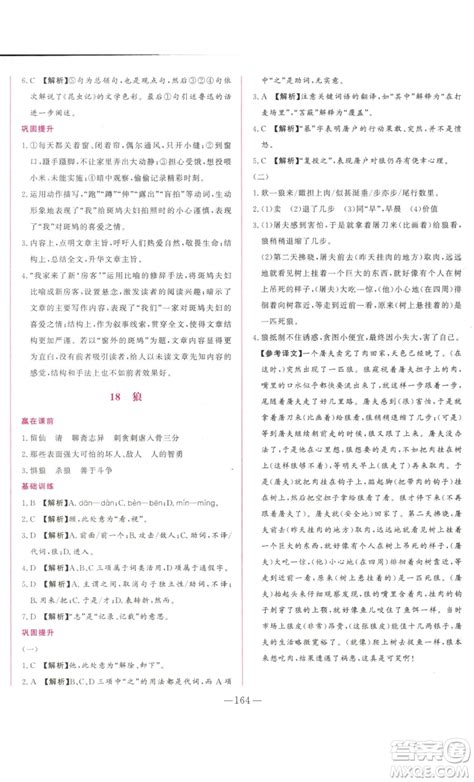 山东文艺出版社2022综合训练初中课堂同步训练五四学制七年级上册语文人教版参考答案 综合训练七上语文答案答案圈