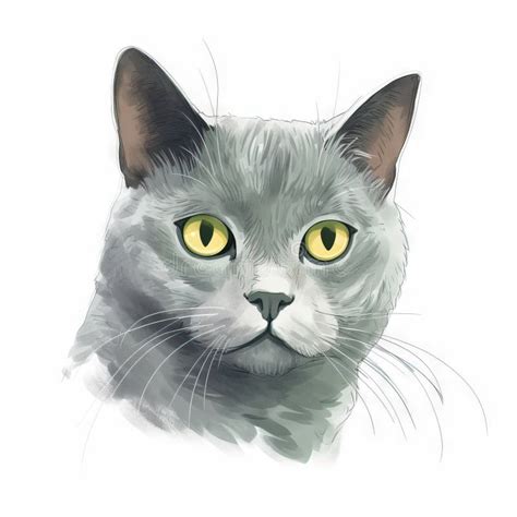 Desenho De Um Gato Olhos Amarelos E Nariz Preto E Fundo Branco