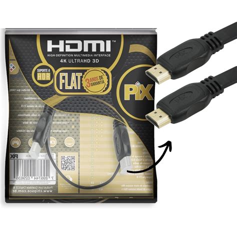 Cabo Hdmi Flat Pix Gold 2 0 4k 19 Pinos 10 Metros No Shoptime