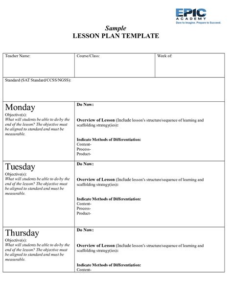 Differentiated Instruction Lesson Plan Format