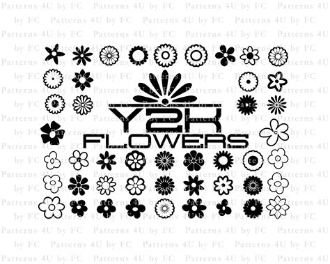 Y2k Flowers Aesthetic Vector Icons Pack For Graphic Design Flower