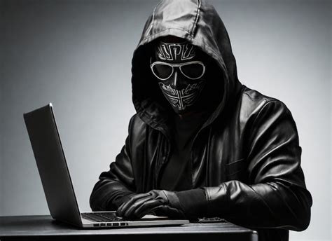 Premium Photo Computer Hacker With Mask Black Hacker