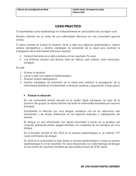 Caso Brote Epidemiologico Febrero 2024 CASO PRACTICO Te desempeñas