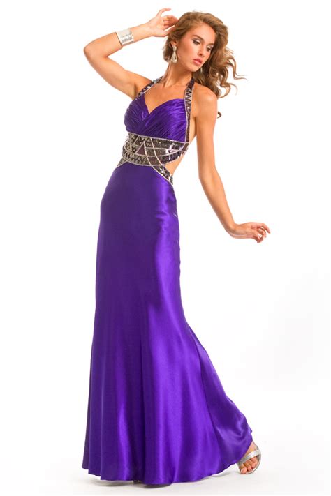 Graceful Purple Halter Low Back Empire Floor Length Sexy Dress With Sequins