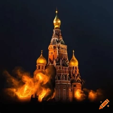 Dramatic illustration of the kremlin on fire on Craiyon
