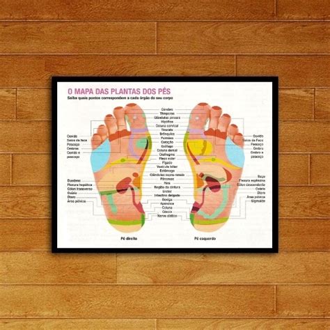 Quadro Mapa Reflexologia Podal X Cm Moldura Madeira Branca Leroy