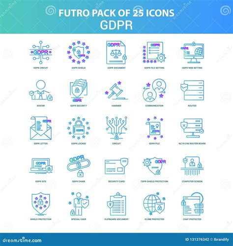 25 Green And Blue Futuro GDPR Icon Pack Stock Vector Illustration Of