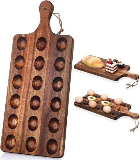 Reversible Deviled Egg Platter And Charcuterie Board 24 Holes Acacia Wood Thicken Egg