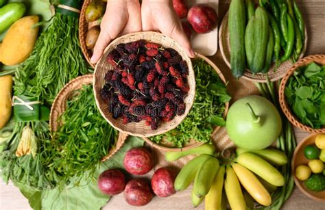 Organic Southeast Asian Vegetables And Fruits From Local Farmer Market