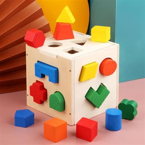 Bo Te De Bloc Cube De Tri De Formes En Bois Montessori Jouet Classique