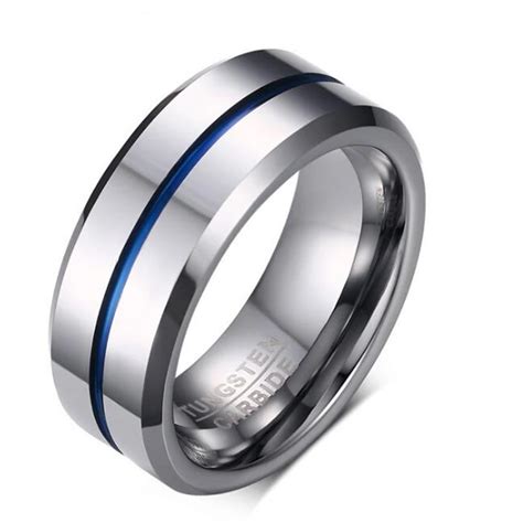 Fashion Silver Tungsten steel Ring Wedding Bands 8MM Tungsten Carbide Rings for Men Women ...