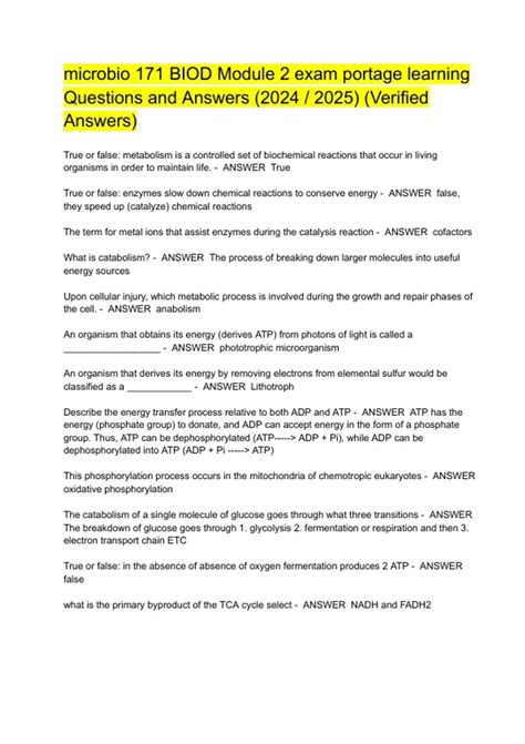 Microbio 171 BIOD Module 2 Exam Portage Learning Questions And Answers