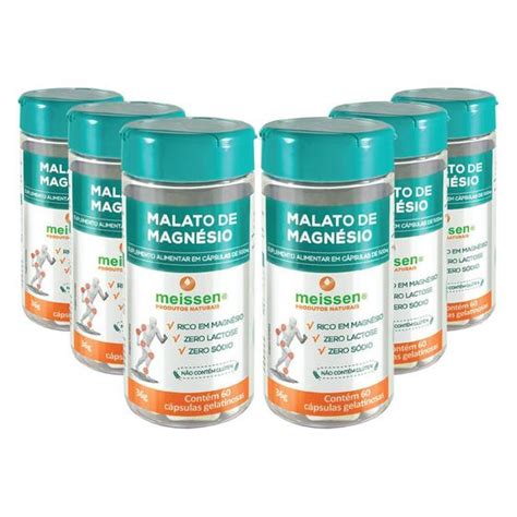 Kit 6x Magnésio de Malato 500mg 60 Cápsulas Meissen Cloreto de