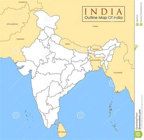 Detailed Map Of India Asia With All States And Country Boundary Stock