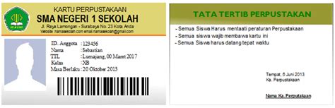 Contoh Kartu Perpustakaan Sekolah Kartu Perpustakaan