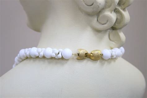 S Monet White Bead Necklace Gem