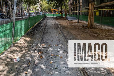 September Barcelona Spain Old Tram Tracks Are Seen Uncovered