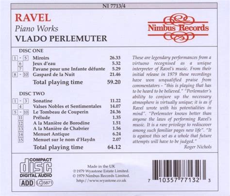 Perlemuter Ravel Solo Piano Works 2 CD Vlado Perlemuter Muziek