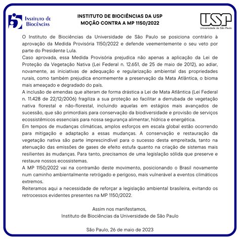 Mo O Do Instituto De Bioci Ncias Da Usp Contra A Mp Ib