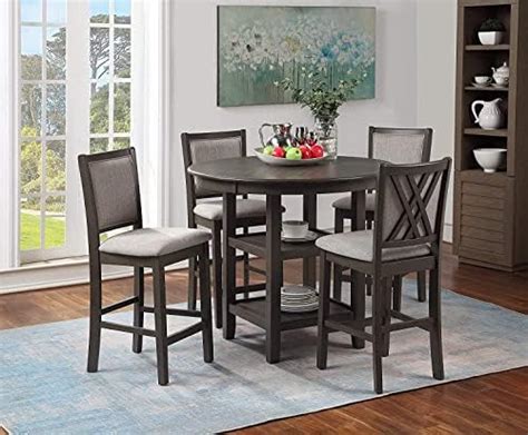 Steve Silver Portland 5 Piece Counter Height Dining Set In Gray And Brown Table