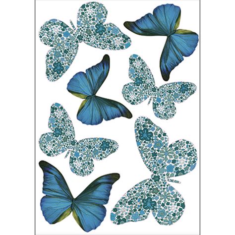 Sticker Autocollant D Papillon Mix Bleu Et Liberty